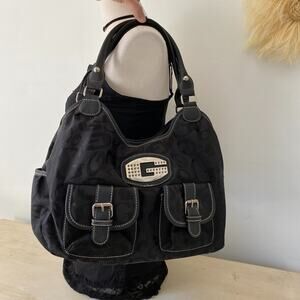 Vintage Y2K Guess Womens Black Shoulder Bag Purse Hobo Goth Grunge Pockets
